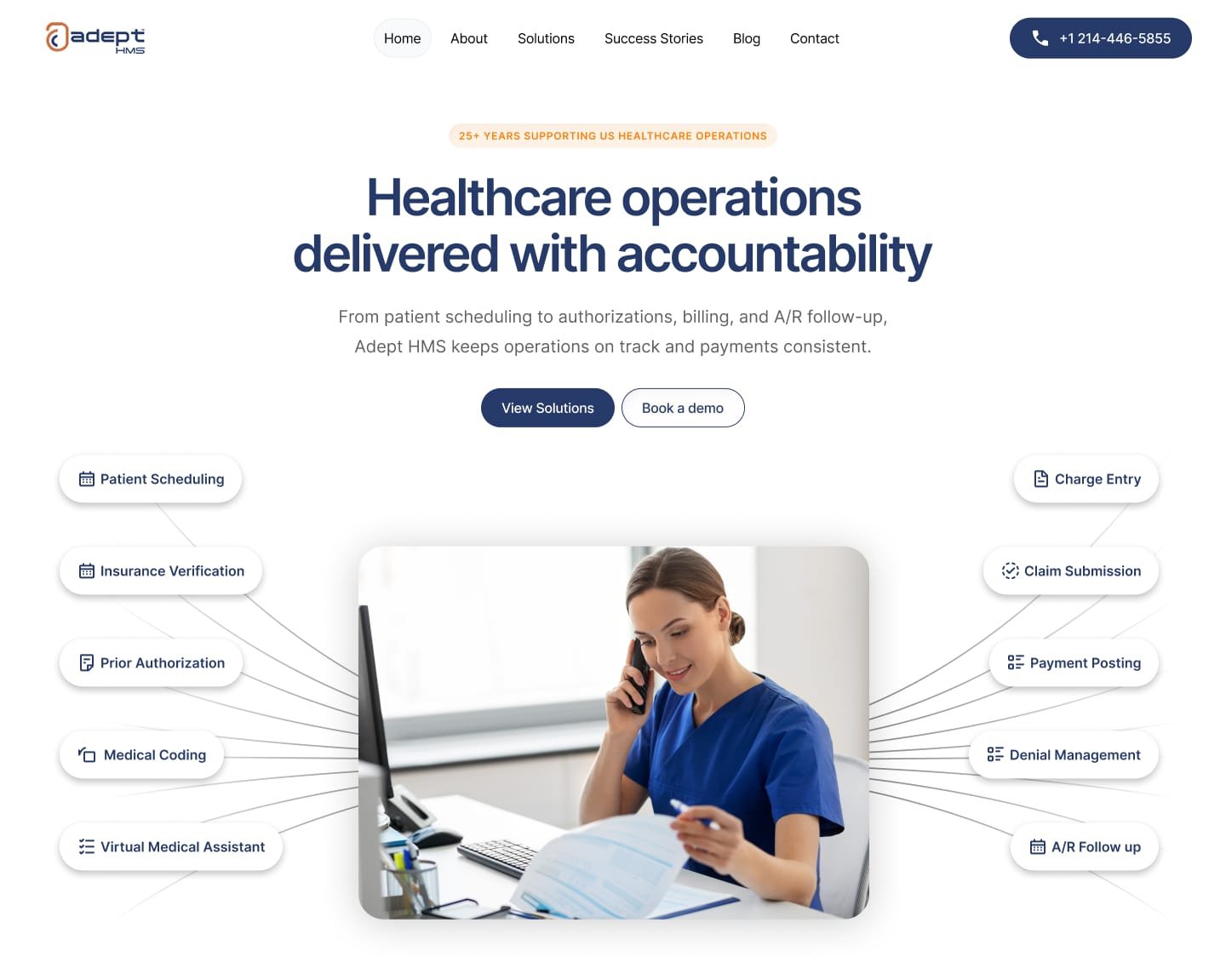 Adept HMS healthcare operations website homepage