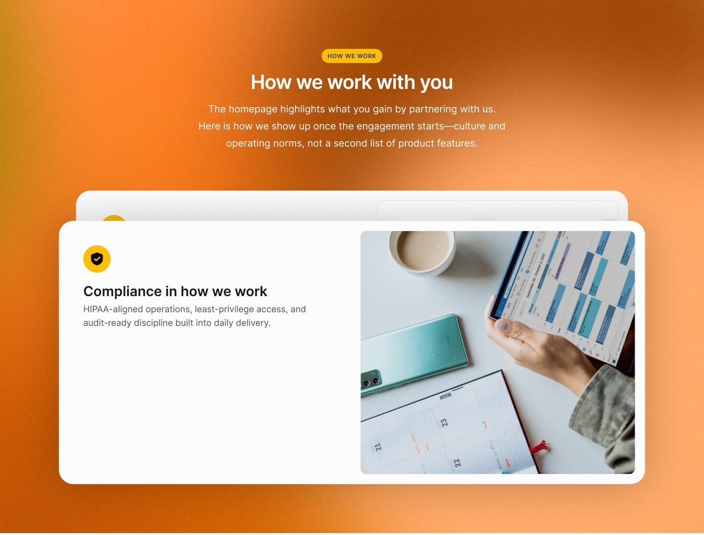 Adept HMS healthcare operations website how we work section
